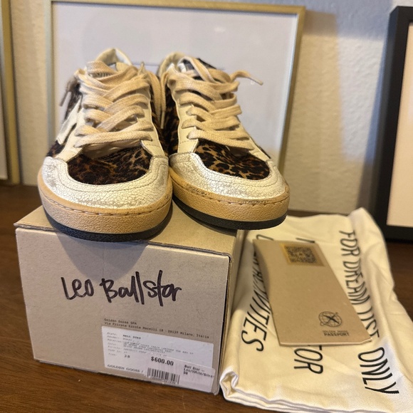 Golden Goose Leopard Print Sneakers with Silver and White Accents - Picture 8 of 15